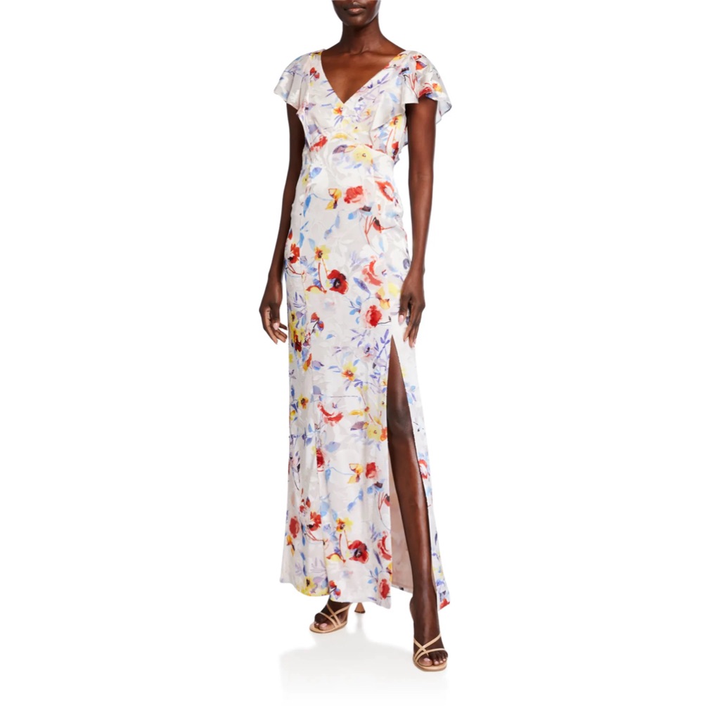 Parker Black Lielle Floral Gown In White Floral Tearose Garden, Size 4